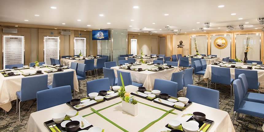 Chapel of Church of Scientology Tokyo set up for banquet